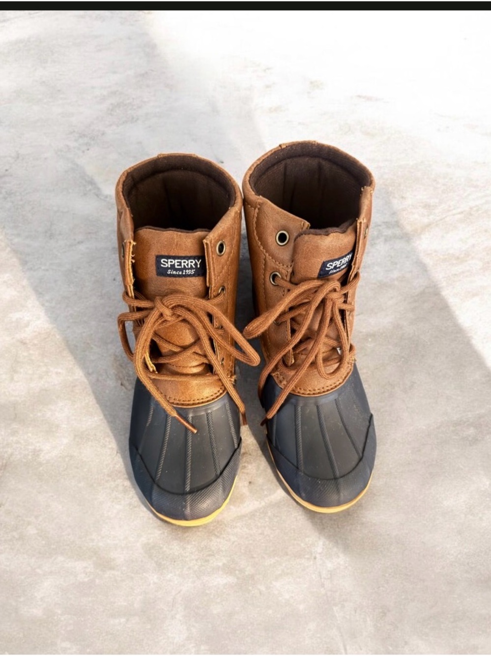 Sperry Brown Leather and Black Rubber Duck Boots